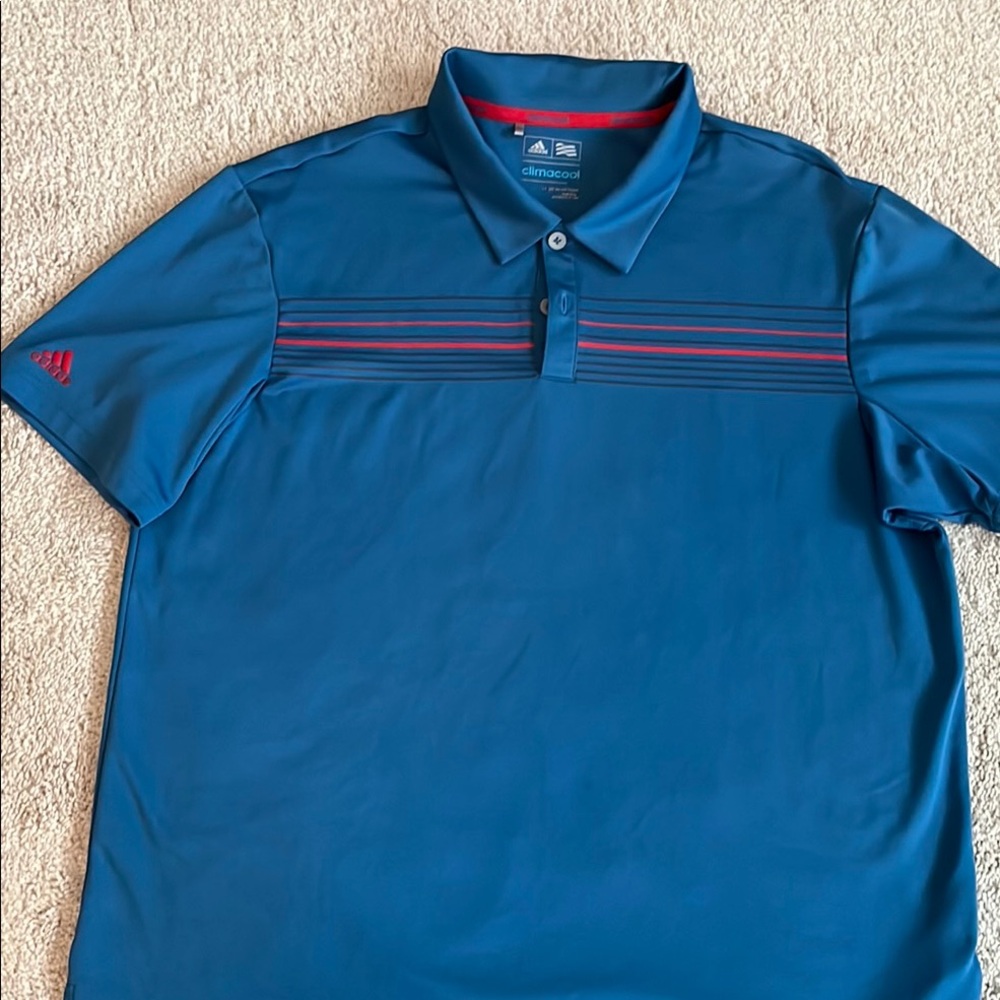 Adidas Blue Polo Golf Shirt with Sporty Stripes